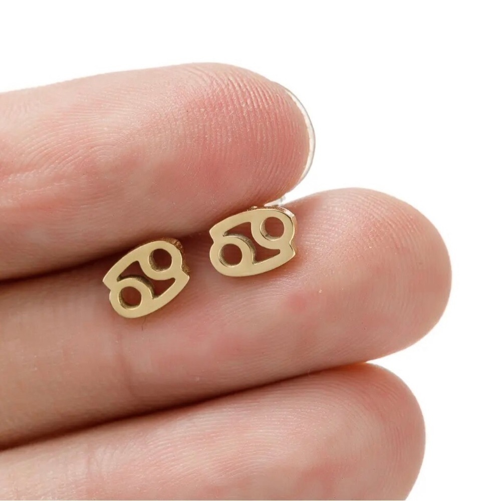 2 FOR $25 18K Gold Unisex Cancer Zodiac Sign Minimalist Stud Earrings
